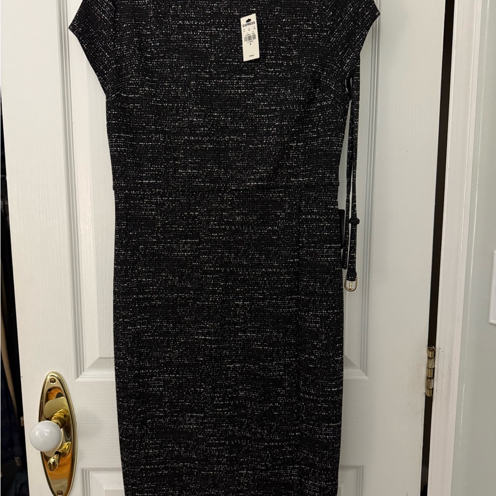 Express Black and White Tweed Midi Dress
